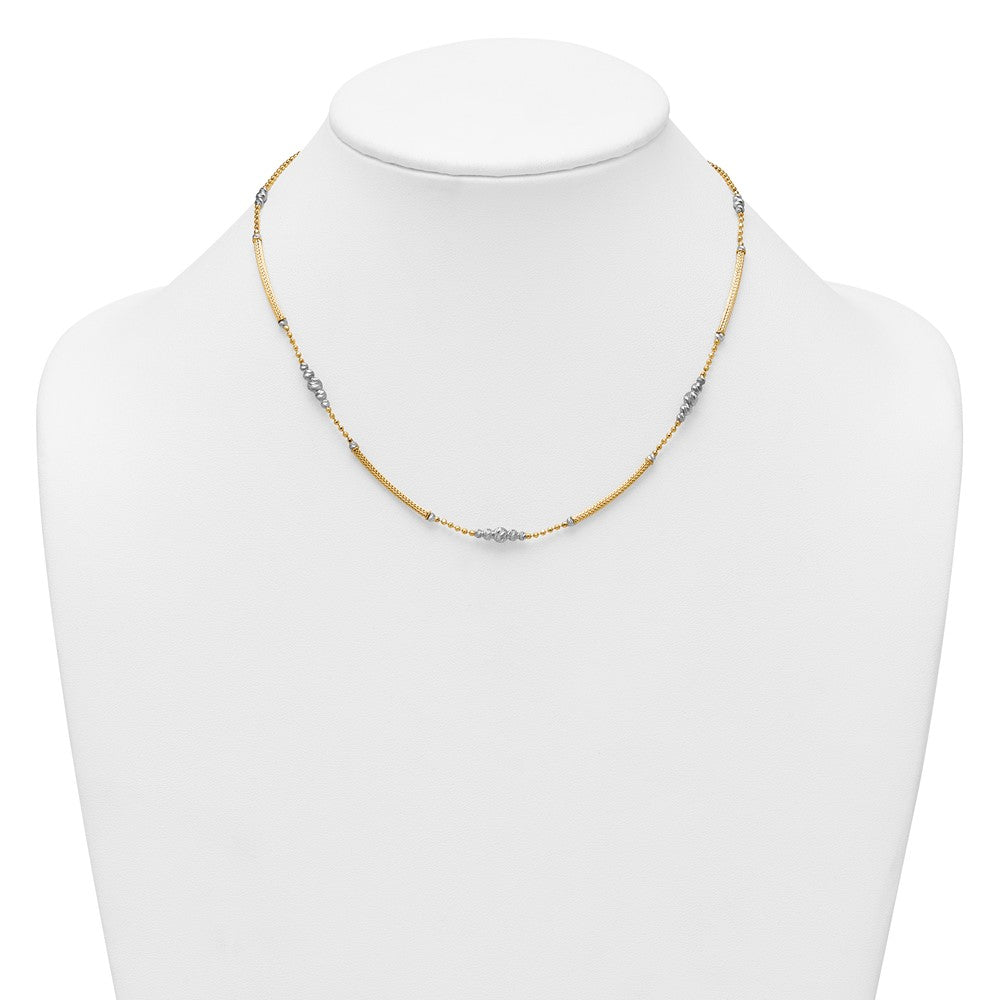 14k Two-Tone Woven Bars and Diamond-cut Beads 16.75 inch Necklace