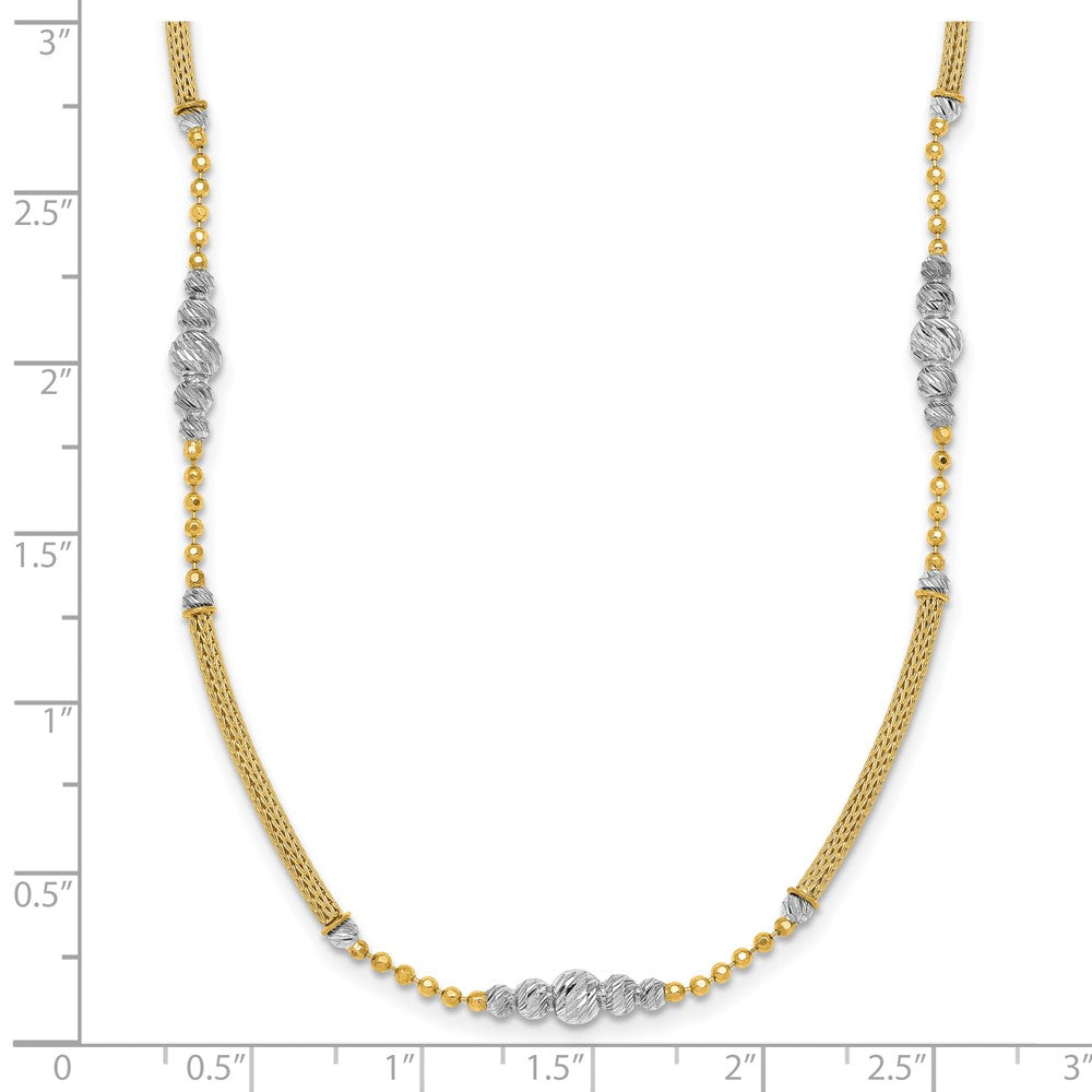 14k Two-Tone Woven Bars and Diamond-cut Beads 16.75 inch Necklace