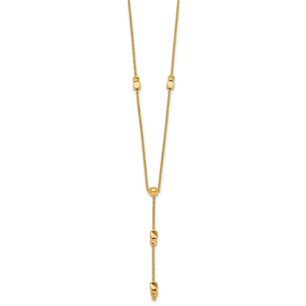 14K Polished Diamond-cut and Beaded 16 Inch Lariat Necklace Plus 2 Inch Extender