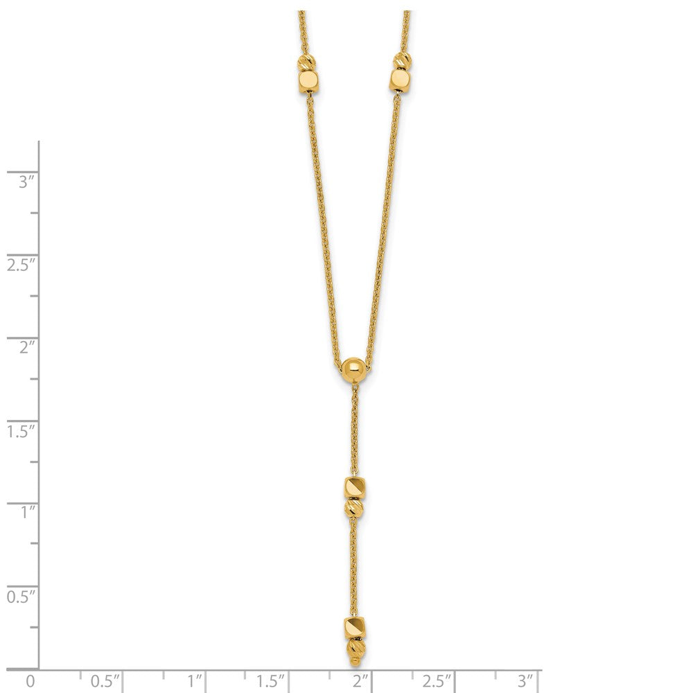 14K Polished Diamond-cut and Beaded 16 Inch Lariat Necklace Plus 2 Inch Extender