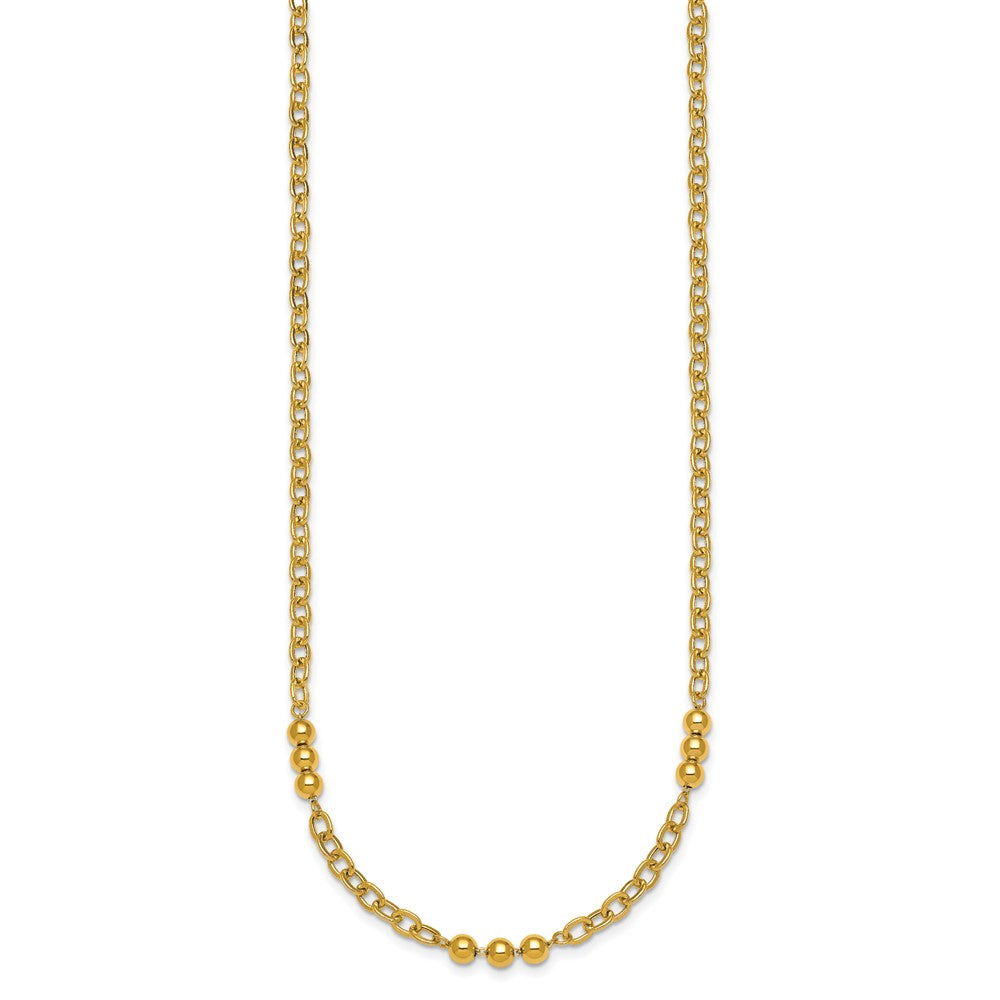 14K Polished 3.5mm Fancy Beaded and Cable Link 18 inch Necklace