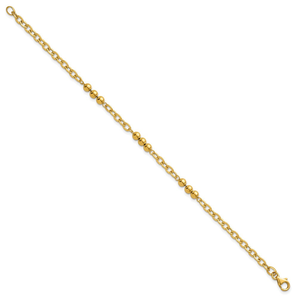14K Polished 3.5mm Fancy Beaded and Cable Link 7.5 inch Bracelet