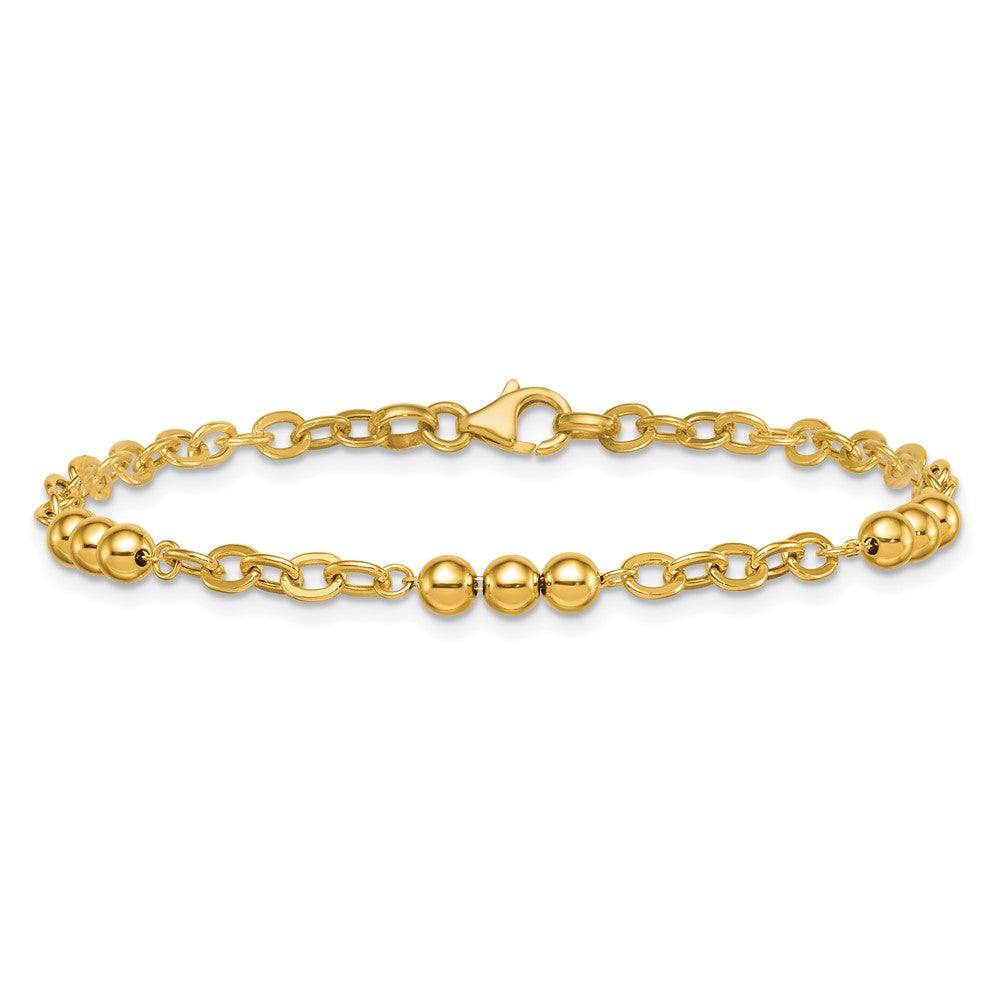 14K Polished 3.5mm Fancy Beaded and Cable Link 7.5 inch Bracelet