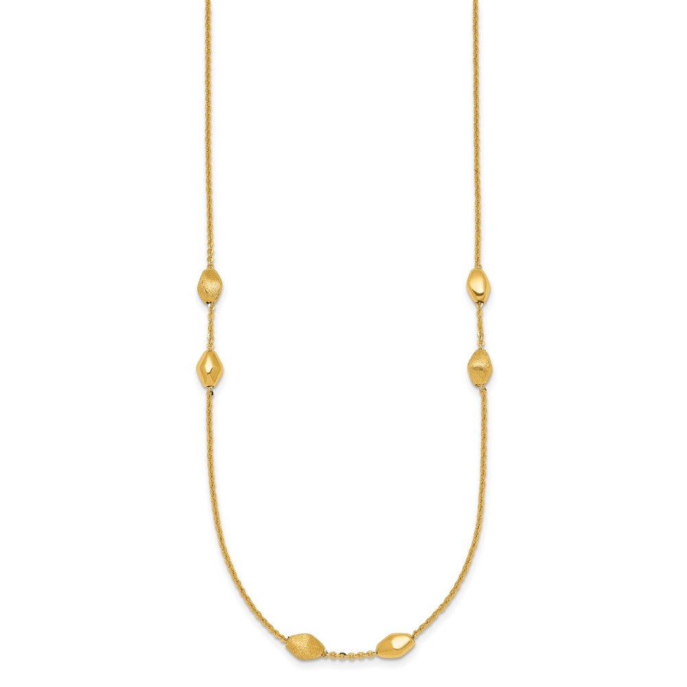 14K Polished and Brushed Oval Beaded 5-Station 24 Inch Necklace