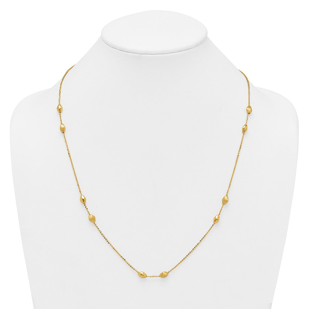 14K Polished and Brushed Oval Beaded 5-Station 24 Inch Necklace
