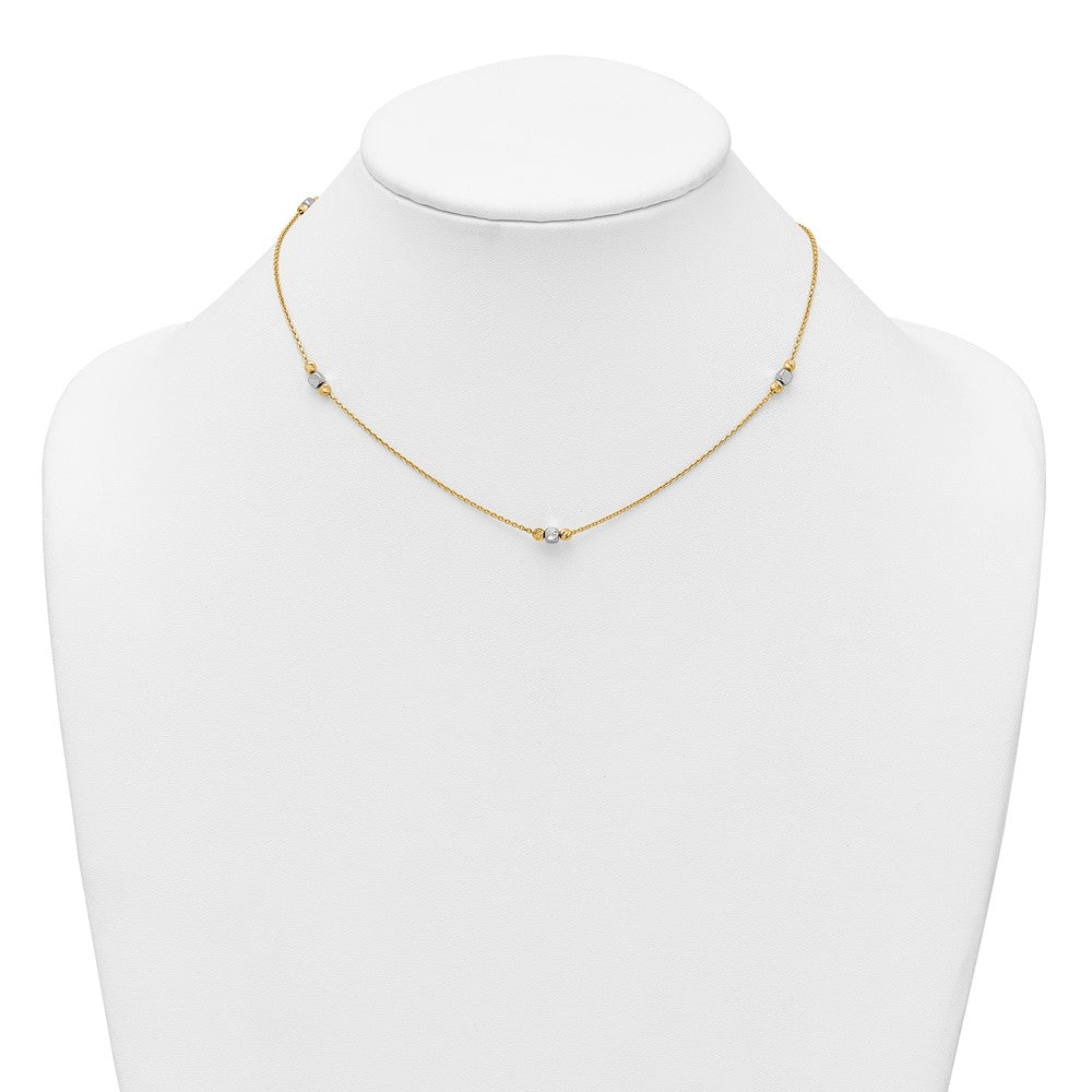 14K Two-Tone Polished Diamond-cut and Square Bead 5-Station 16 inch Necklace Plus 2 inch Extender