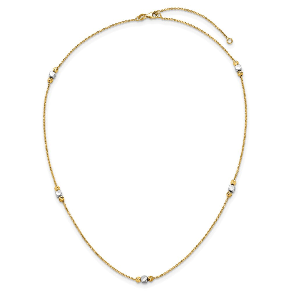 14K Two-Tone Polished Diamond-cut and Square Bead 5-Station 16 inch Necklace Plus 2 inch Extender