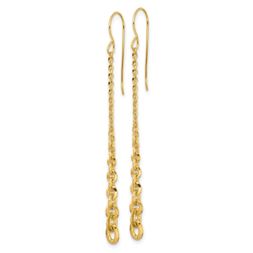 14k Polished Fancy Graduated Cable Chain Link Dangle Shepherd Hook Earrings