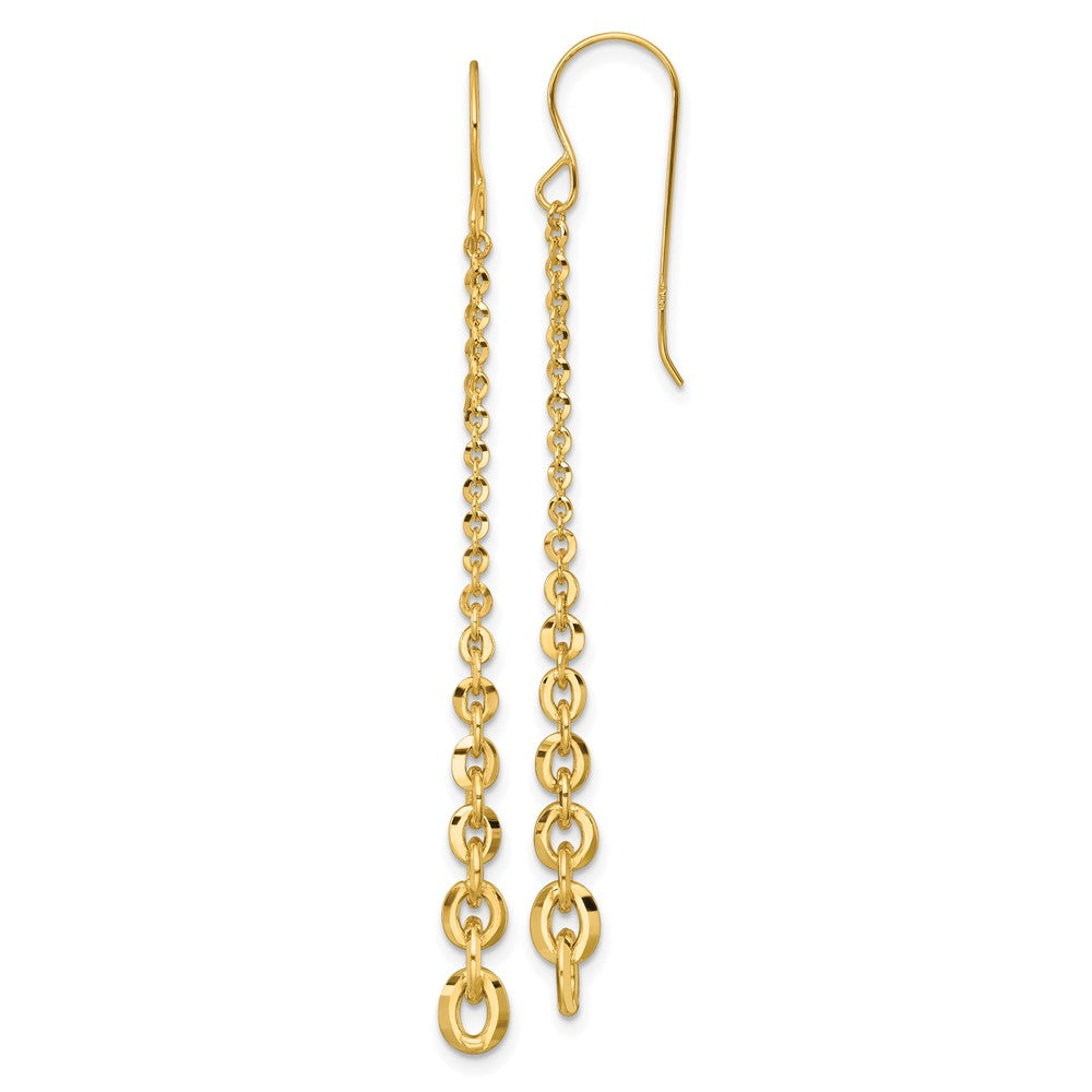 14k Polished Fancy Graduated Cable Chain Link Dangle Shepherd Hook Earrings