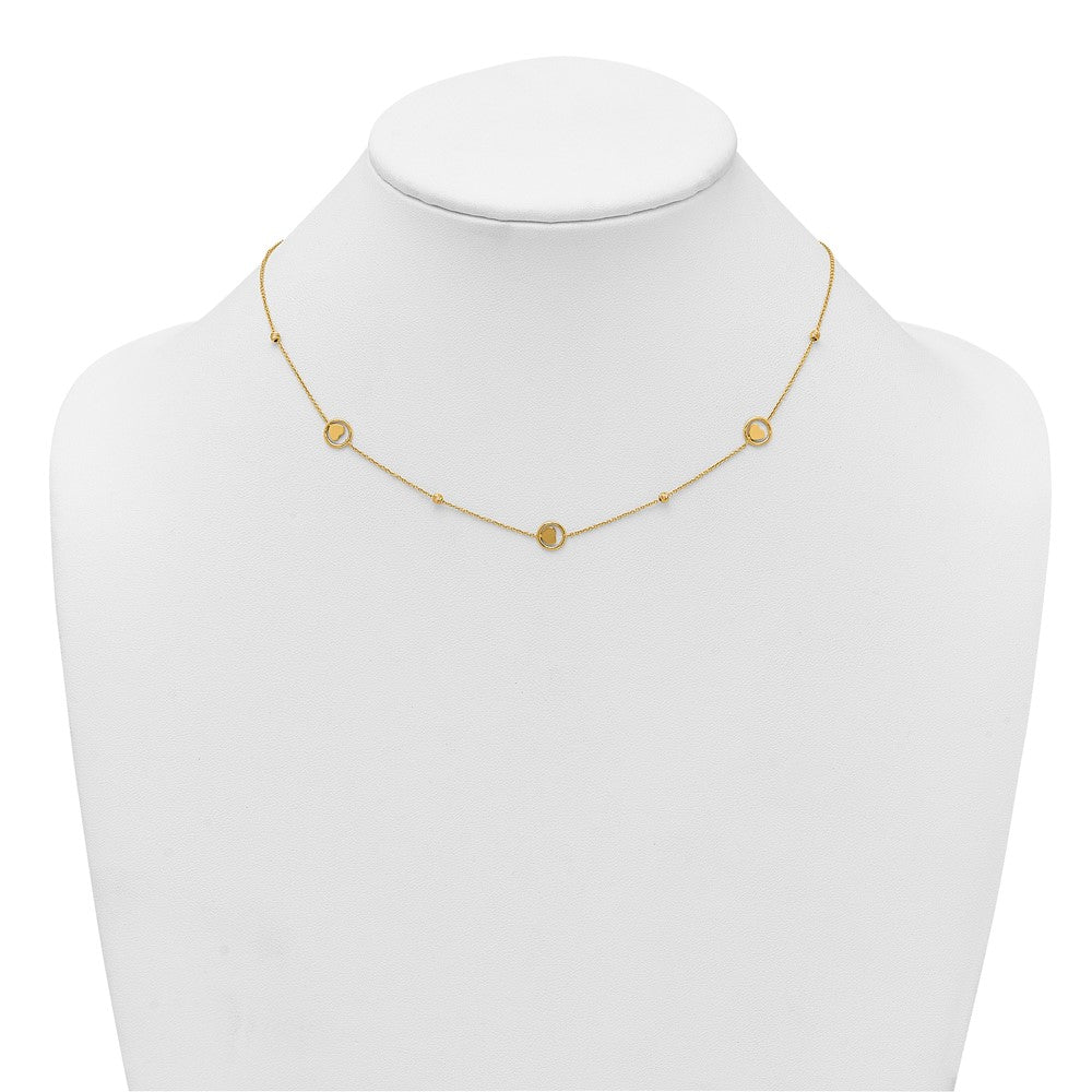 14k Polished Heart in Circle with Diamond-cut Beads 7-Station 16.75 inch Necklace