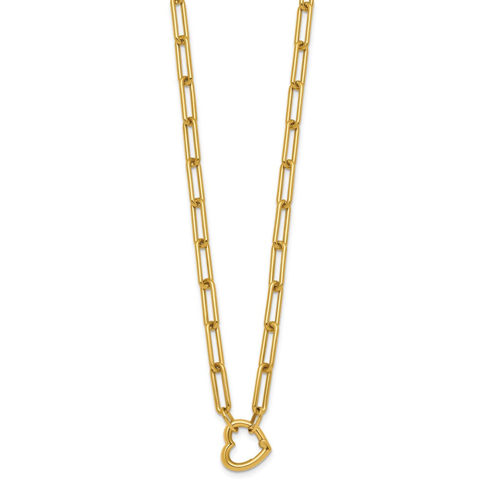 14k Polished Heart Clasp 17.5 inch Paperclip Chain Necklace