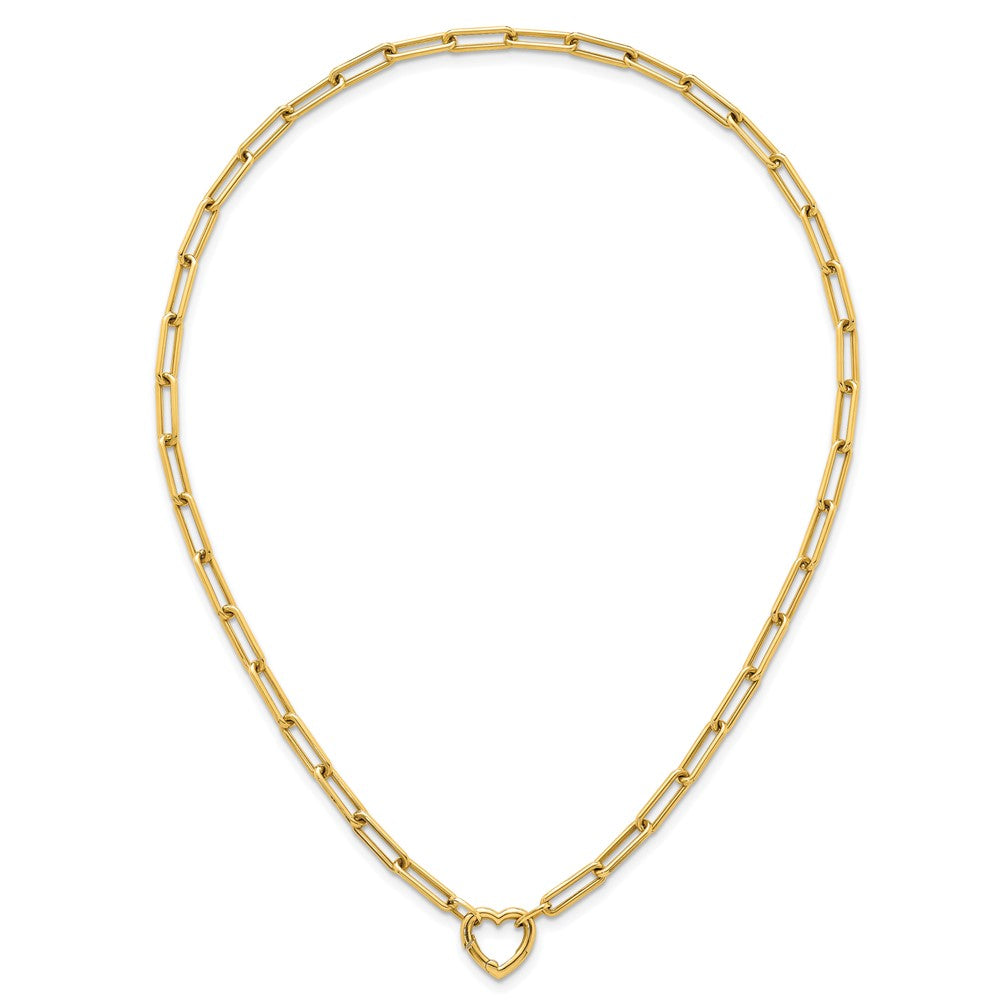 14k Polished Heart Clasp 17.5 inch Paperclip Chain Necklace