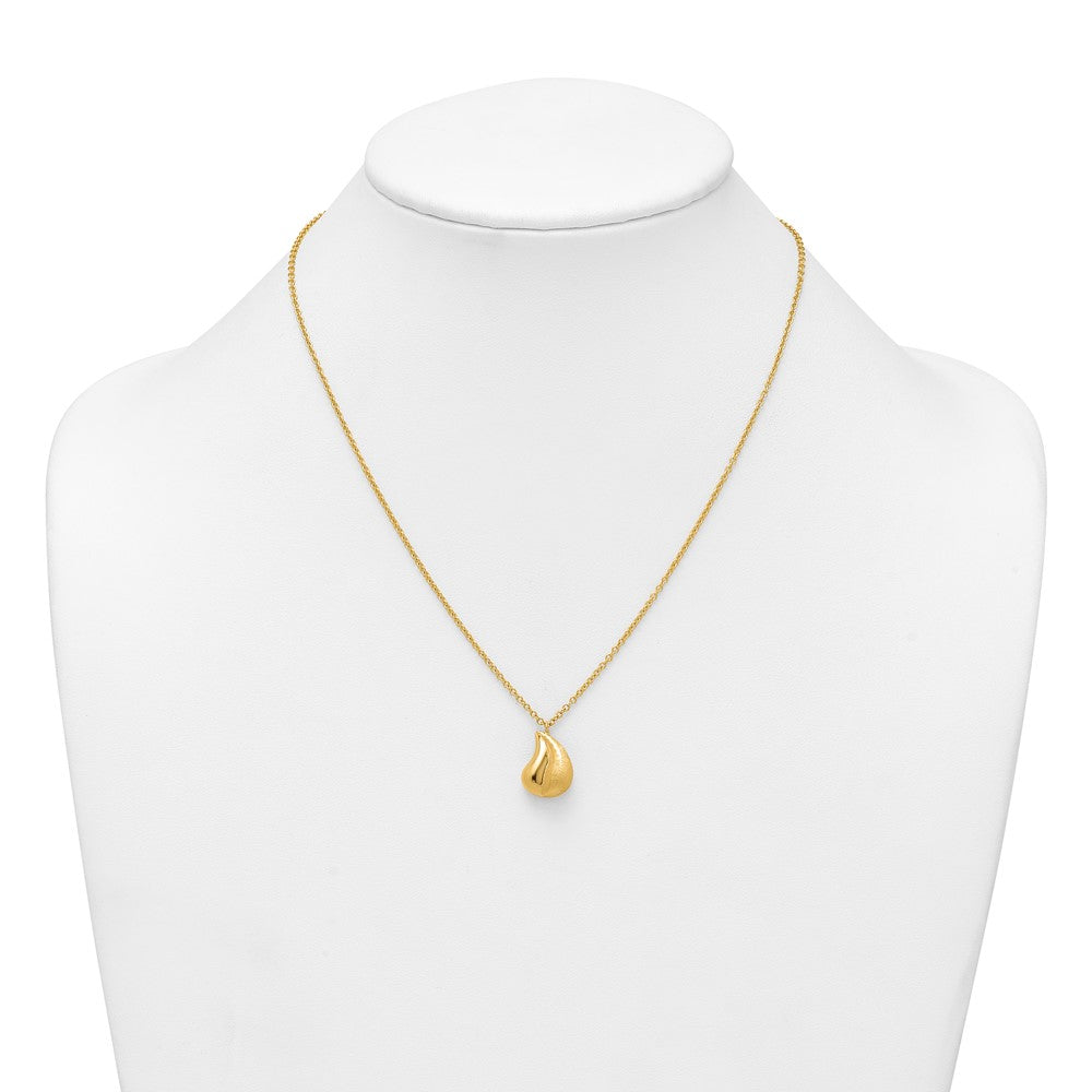14k Polished And Brushed Curved Teardrop 16 inch Necklace Plus 2 inch Extender