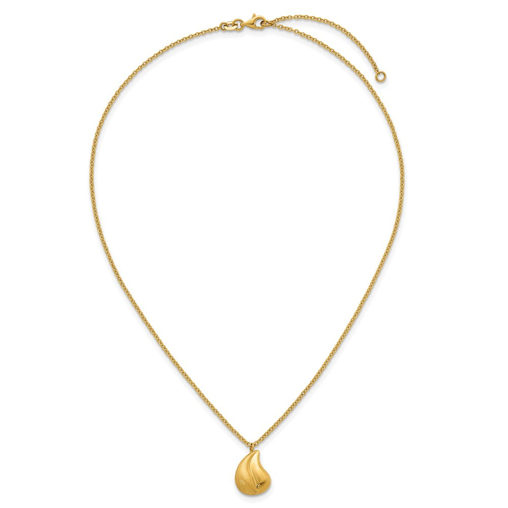 14k Polished And Brushed Curved Teardrop 16 inch Necklace Plus 2 inch Extender
