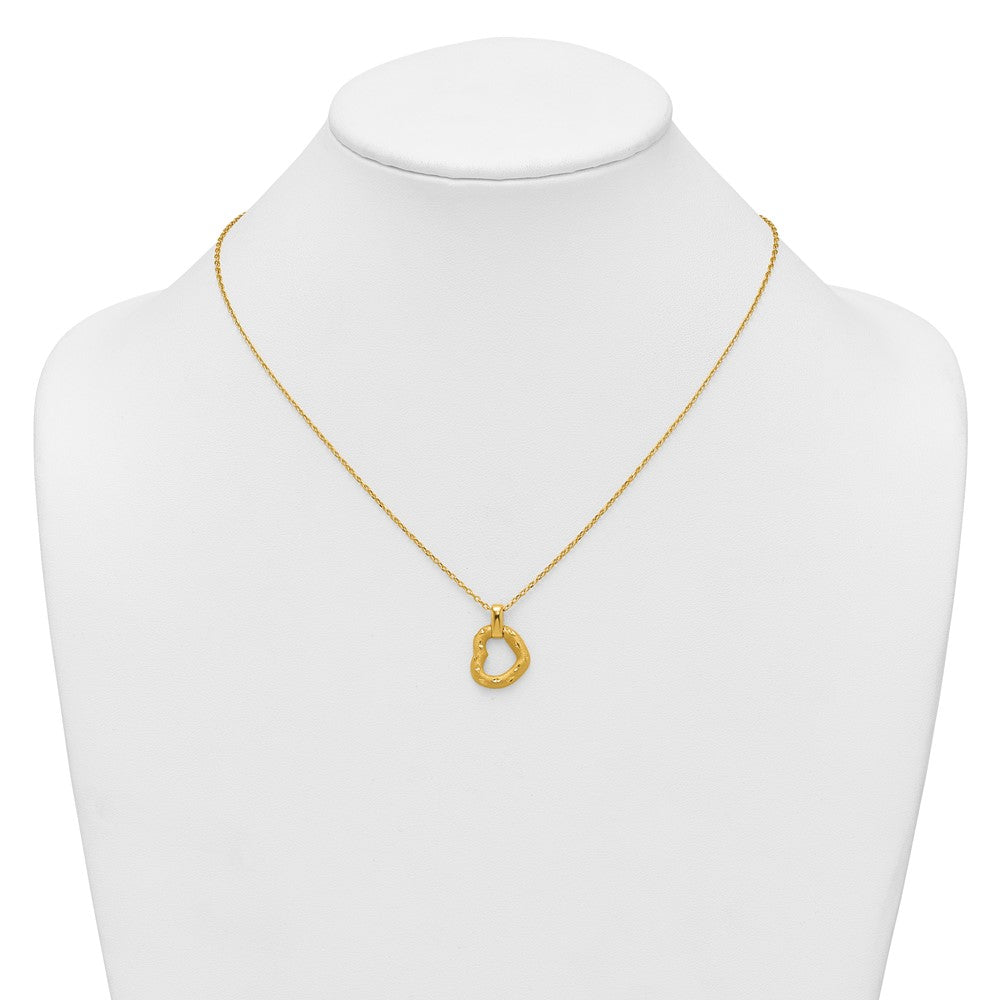 14K Polished Textured and Diamond-cut Fancy Heart Pendant 16 Inch Necklace with 2.25 Inch Extender
