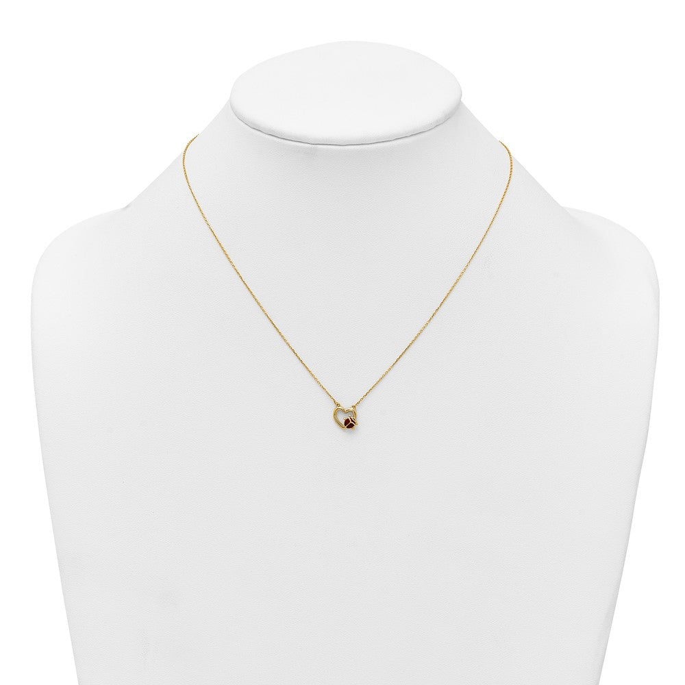 14K Polished Red and Black Enameled Ladybug on Heart 17 inch Necklace