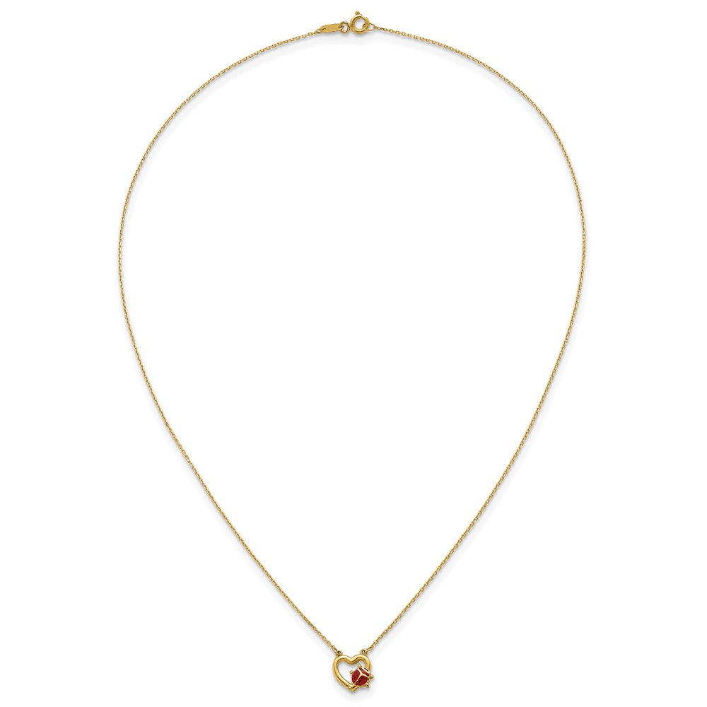 14K Polished Red and Black Enameled Ladybug on Heart 17 inch Necklace