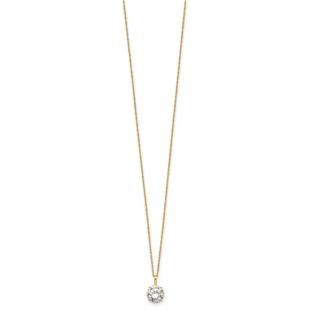 14k Polished 7.00mm Round CZ Solitaire 18 inch Necklace