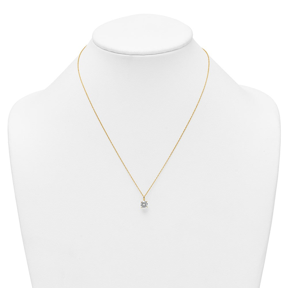 14k Polished 7.00mm Round CZ Solitaire 18 inch Necklace