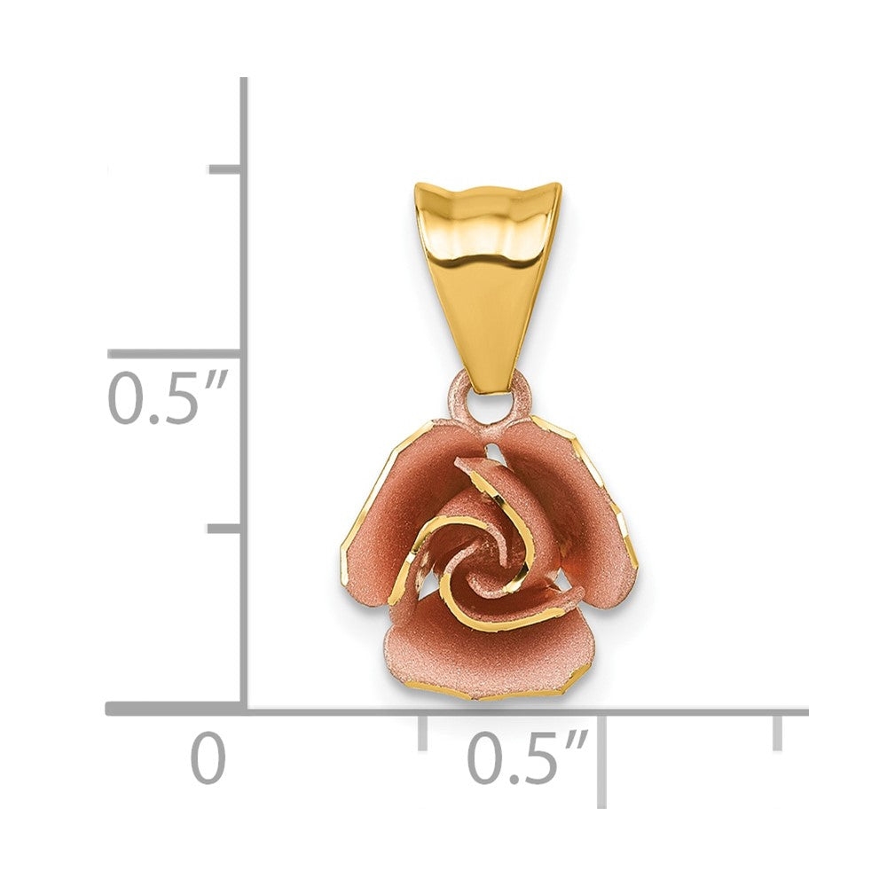 14k with Rose-tone Rhodium Brushed Rose Flower Pendant