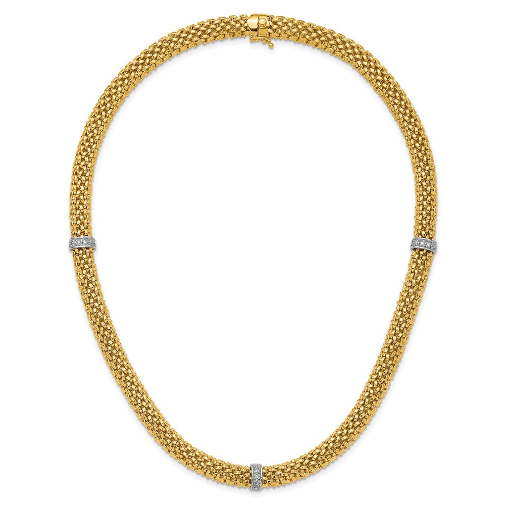 14k Two-Tone Polished Complete .05ct Diamond and Mesh 17 inch Necklace