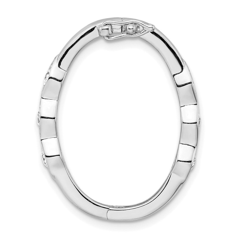 Polished;Hinged;Fold-over;Sterling silver;CZ;Rhodium-plated