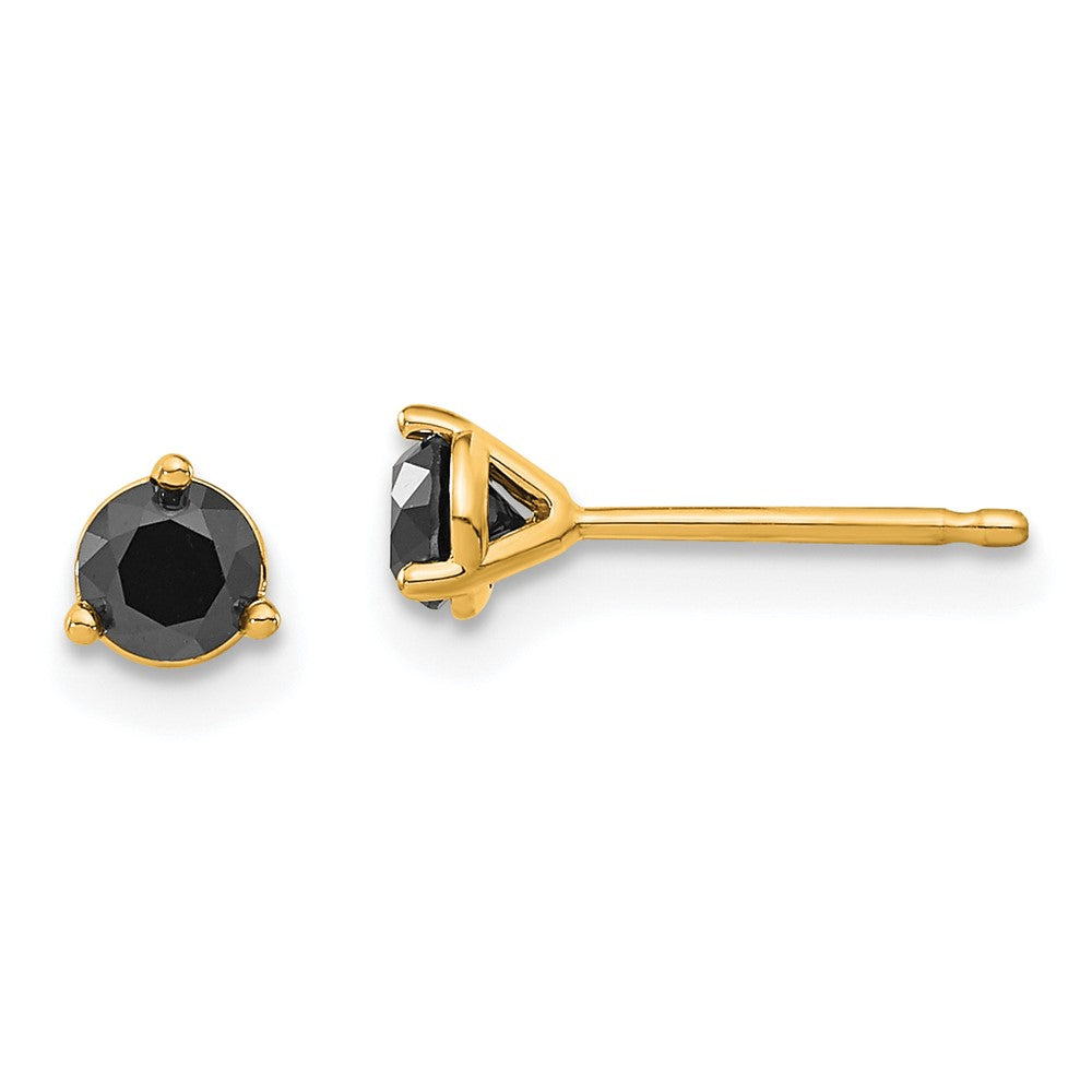 Polished;14k Yellow gold;Post;Prong set;Black diamond