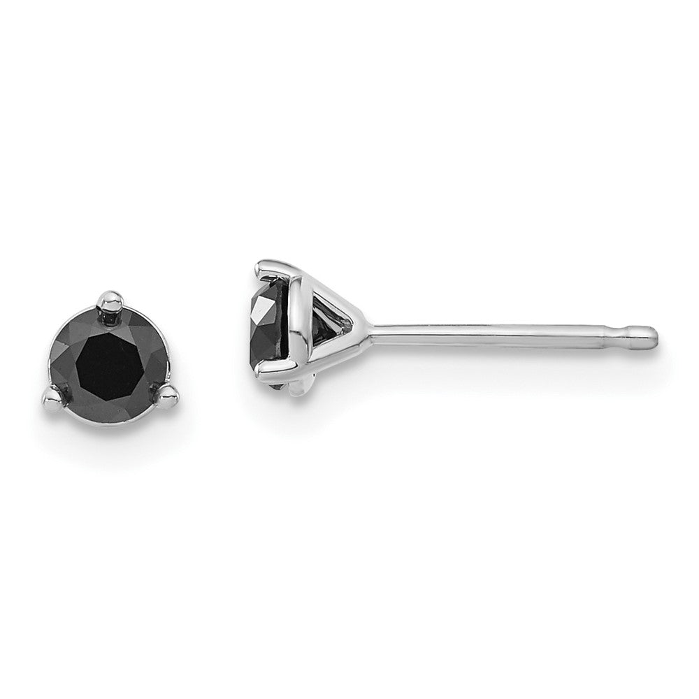 Polished;14K White gold;Post;Prong set;Black diamond