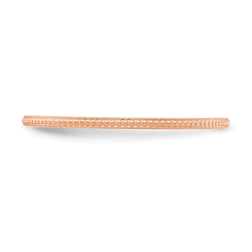 14K Rose Gold 1.2mm Beaded Stackable Band Size 10