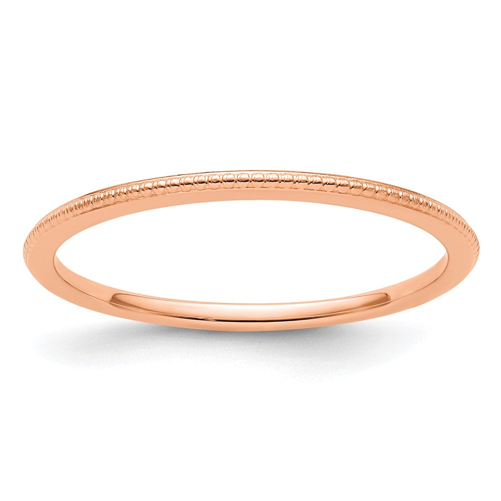14K Rose Gold 1.2mm Beaded Stackable Band Size 7