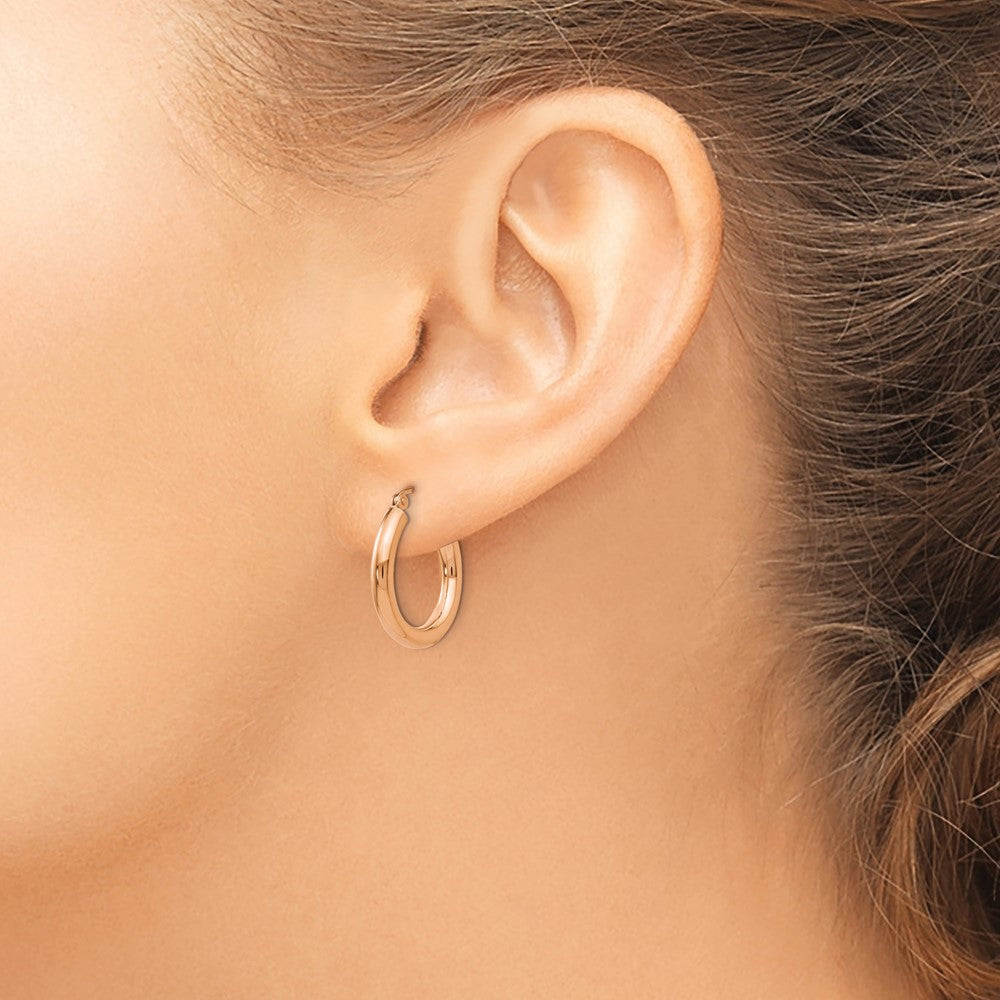 14k Rose Gold 3x20mm Polished Lightweight Tube Hoop Earrings