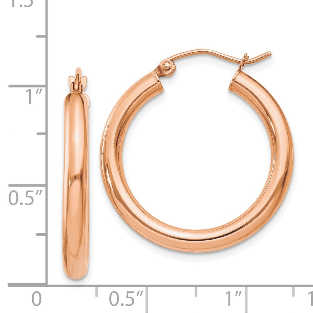 14k Rose Gold 3x25mm Polished Lightweight Tube Hoop Earrings