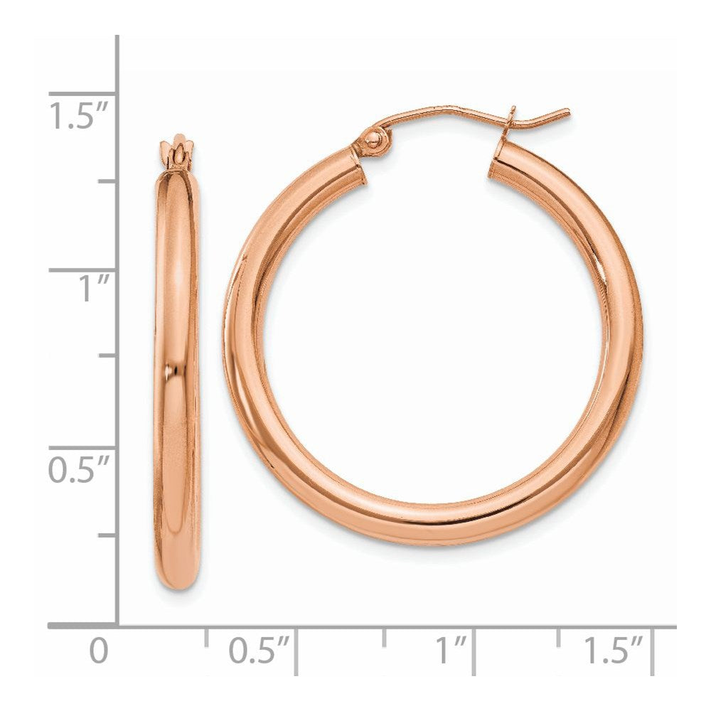 14k Rose Gold 3x30mm Polished Lightweight Tube Hoop Earrings