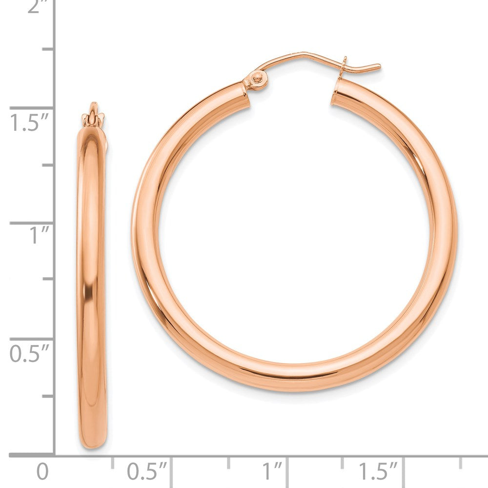 14k Rose Gold 3x35mm Polished Lightweight Tube Hoop Earrings