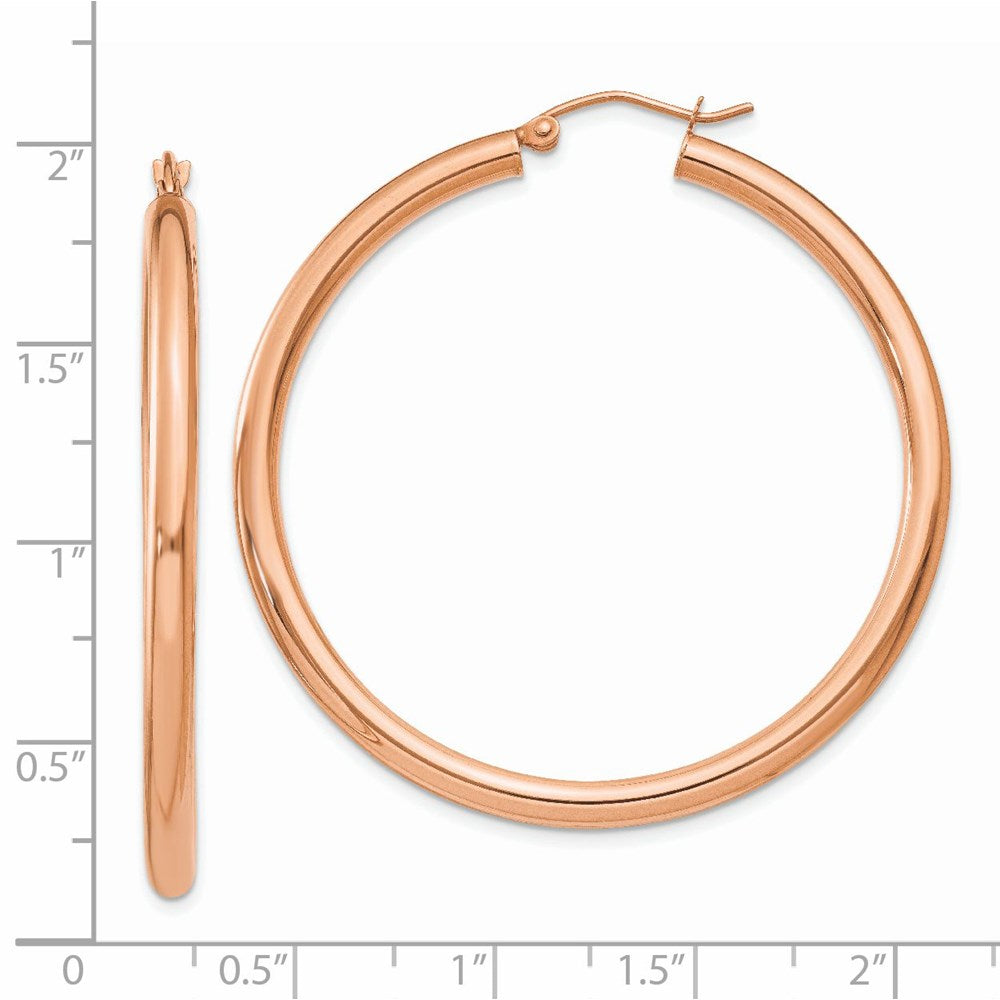 14k Rose Gold 3x45mm Polished Lightweight Tube Hoop Earrings