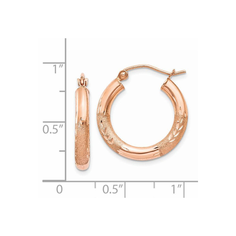 14k Rose Gold 3x18mm Satin Diamond-cut Round Tube Hoop Earrings