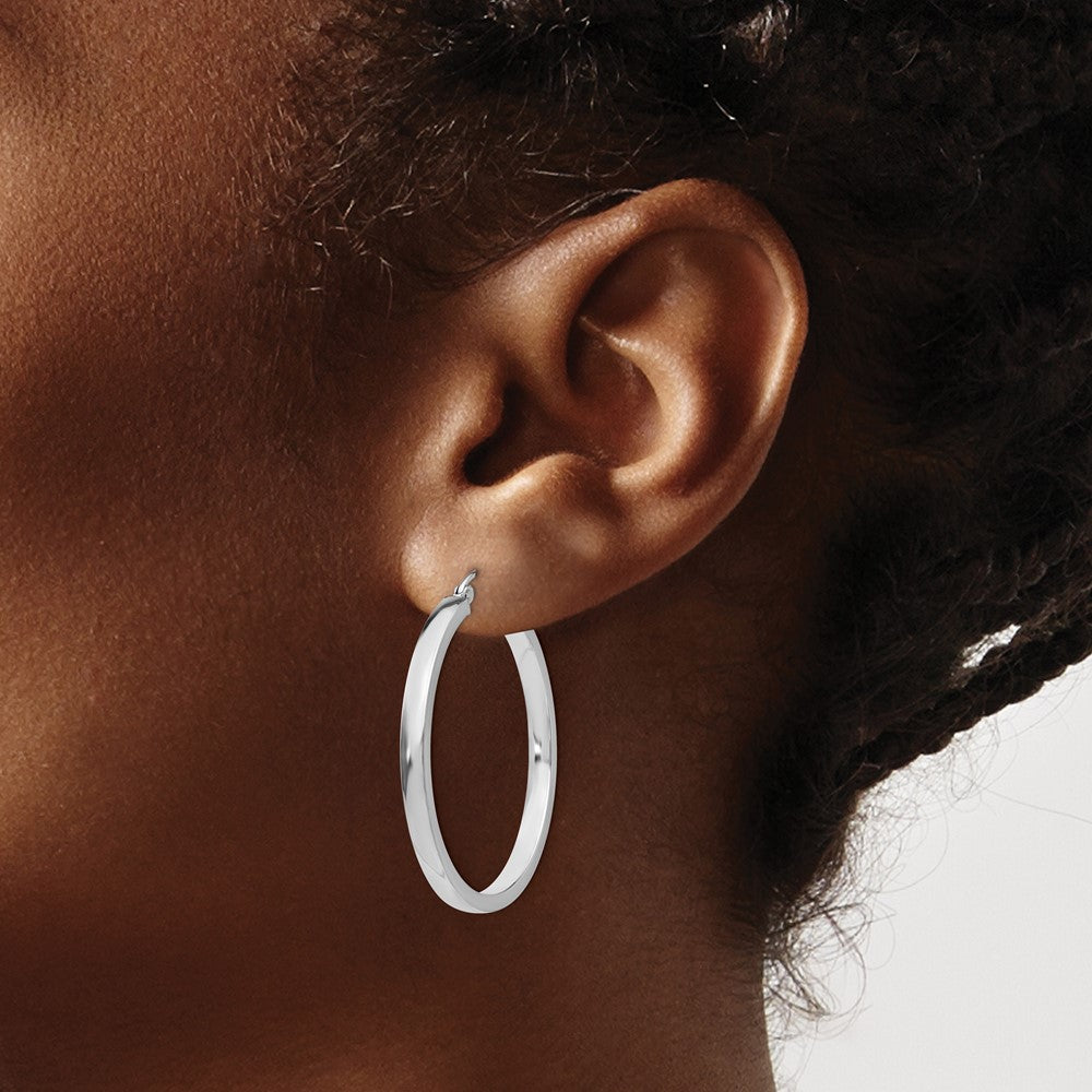 14k White Gold 2x35mm Polished Rectangle Tube Hoop Earrings