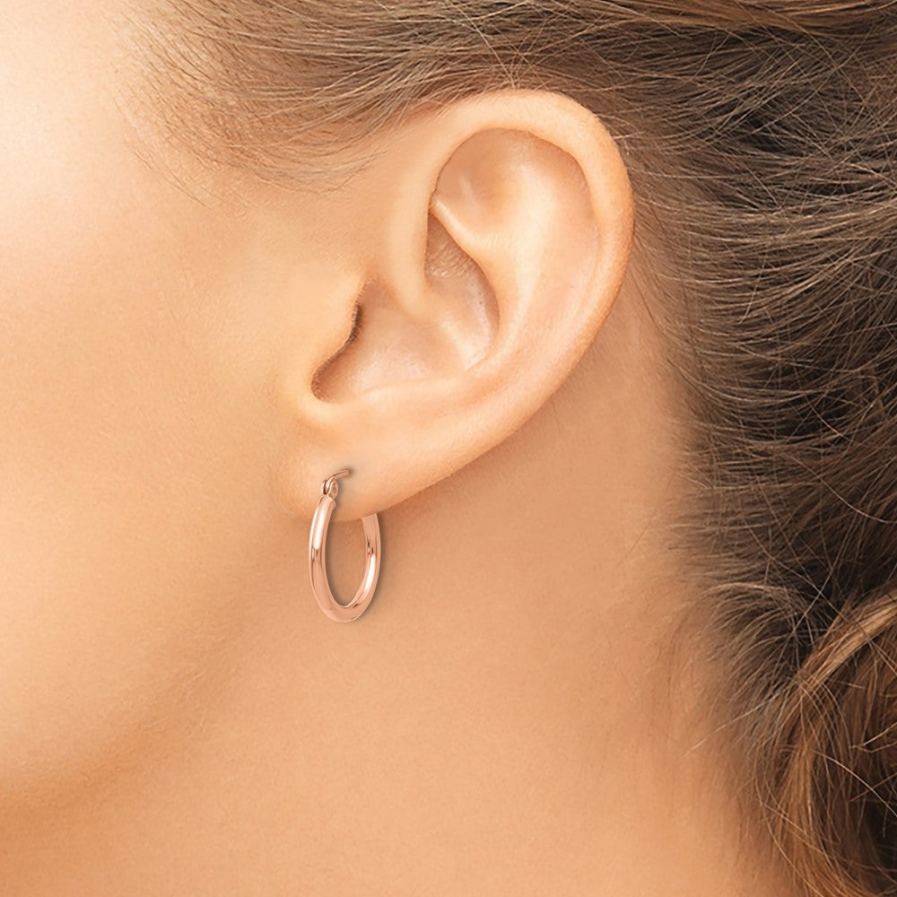 14K Rose Gold 2x17mm Polished Lightweight Tube Hoop Earrings