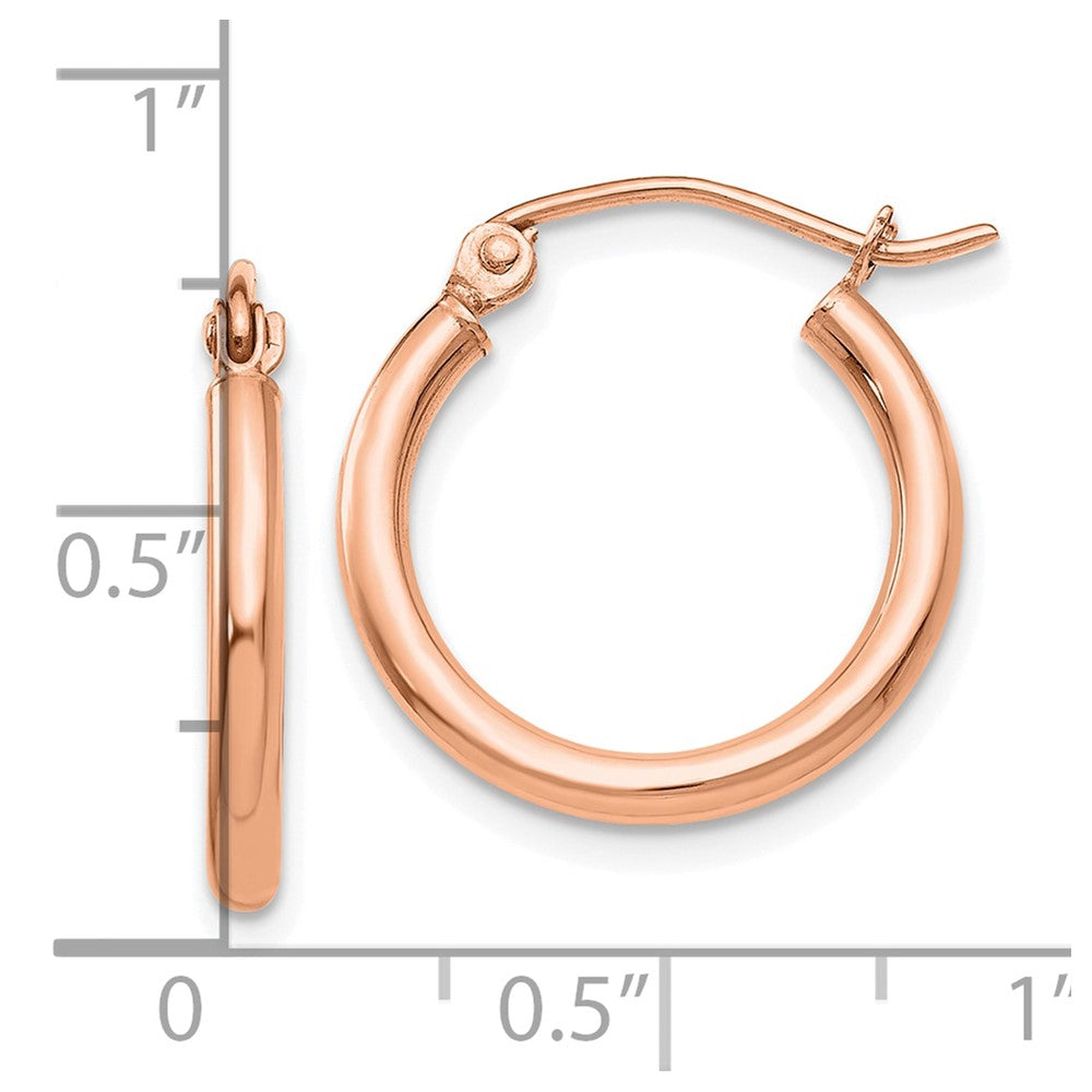 14K Rose Gold 2x17mm Polished Lightweight Tube Hoop Earrings