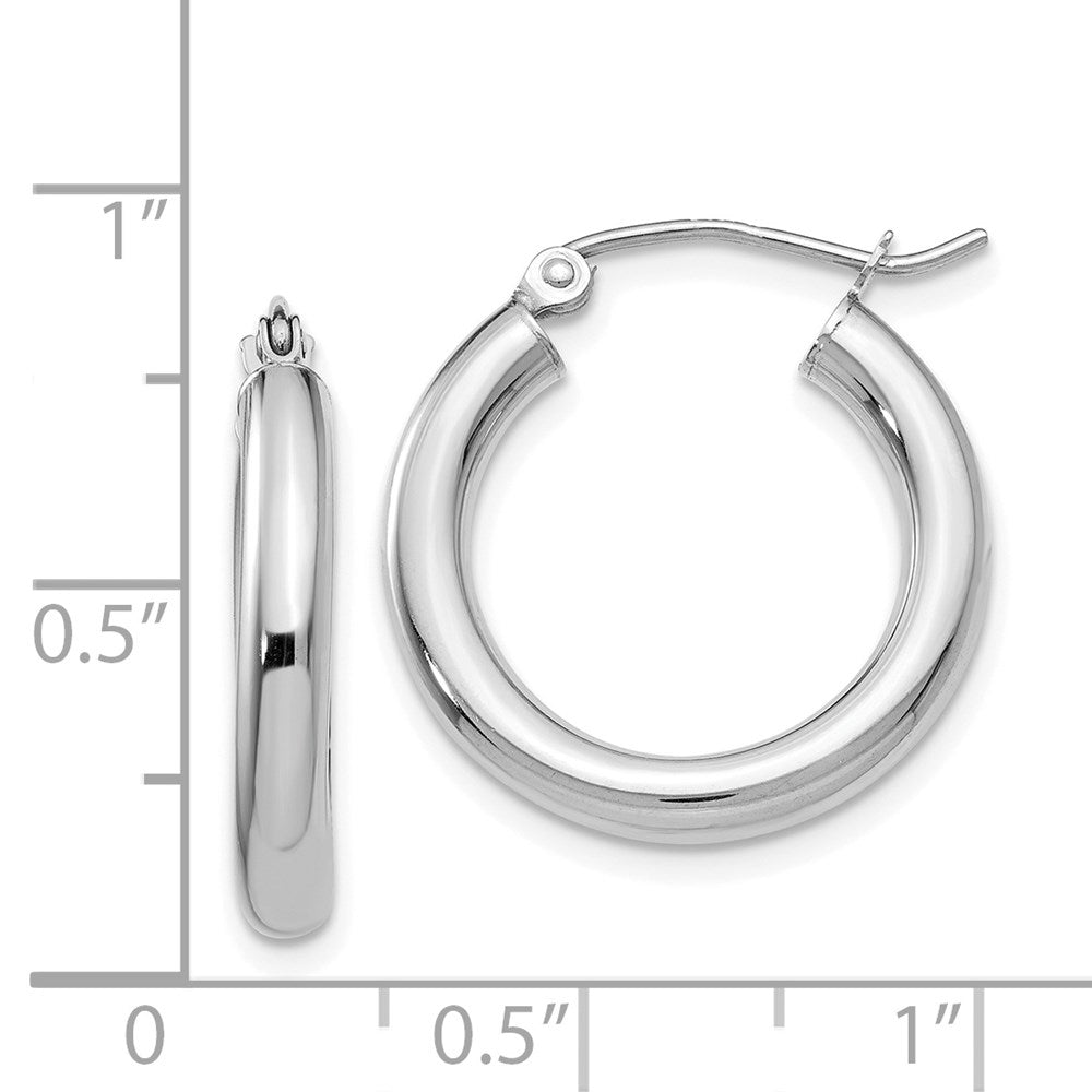 14K White Gold 3x20mm Polished Lightweight Tube Hoop Earrings