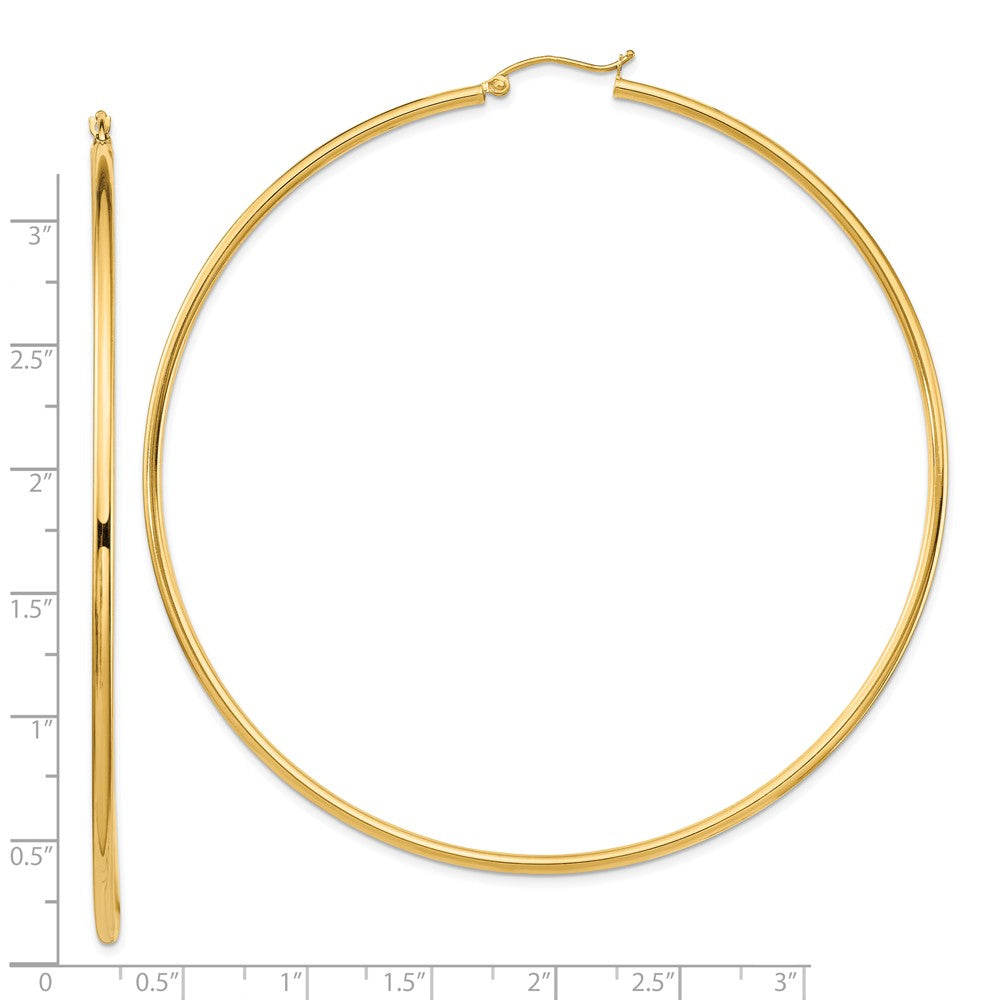 14k 2x80mm Polished Lightweight Round Tube Hoop Earrings