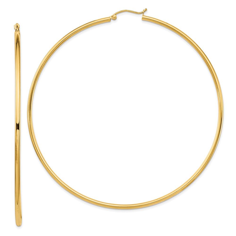 14k 2x80mm Polished Lightweight Round Tube Hoop Earrings