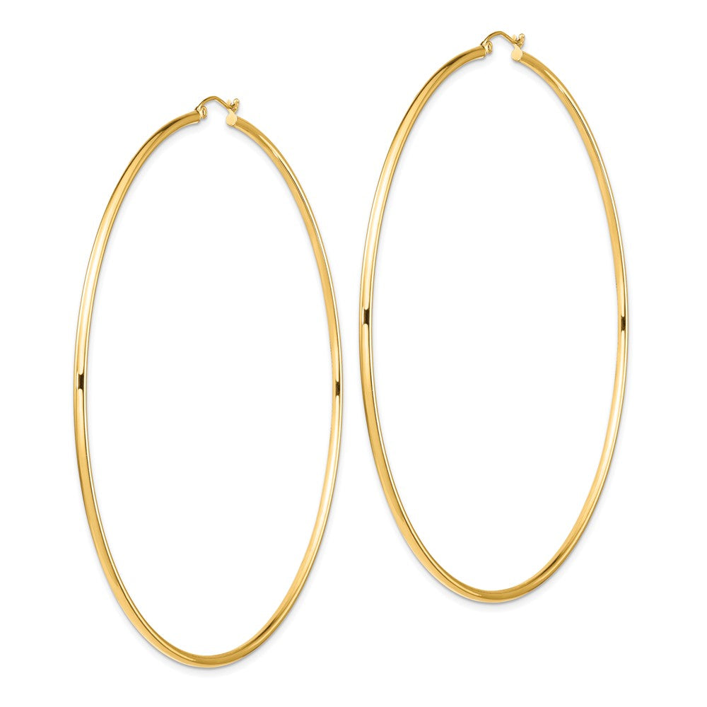 14k 2x90mm Polished Lightweight Round Tube Hoop Earrings