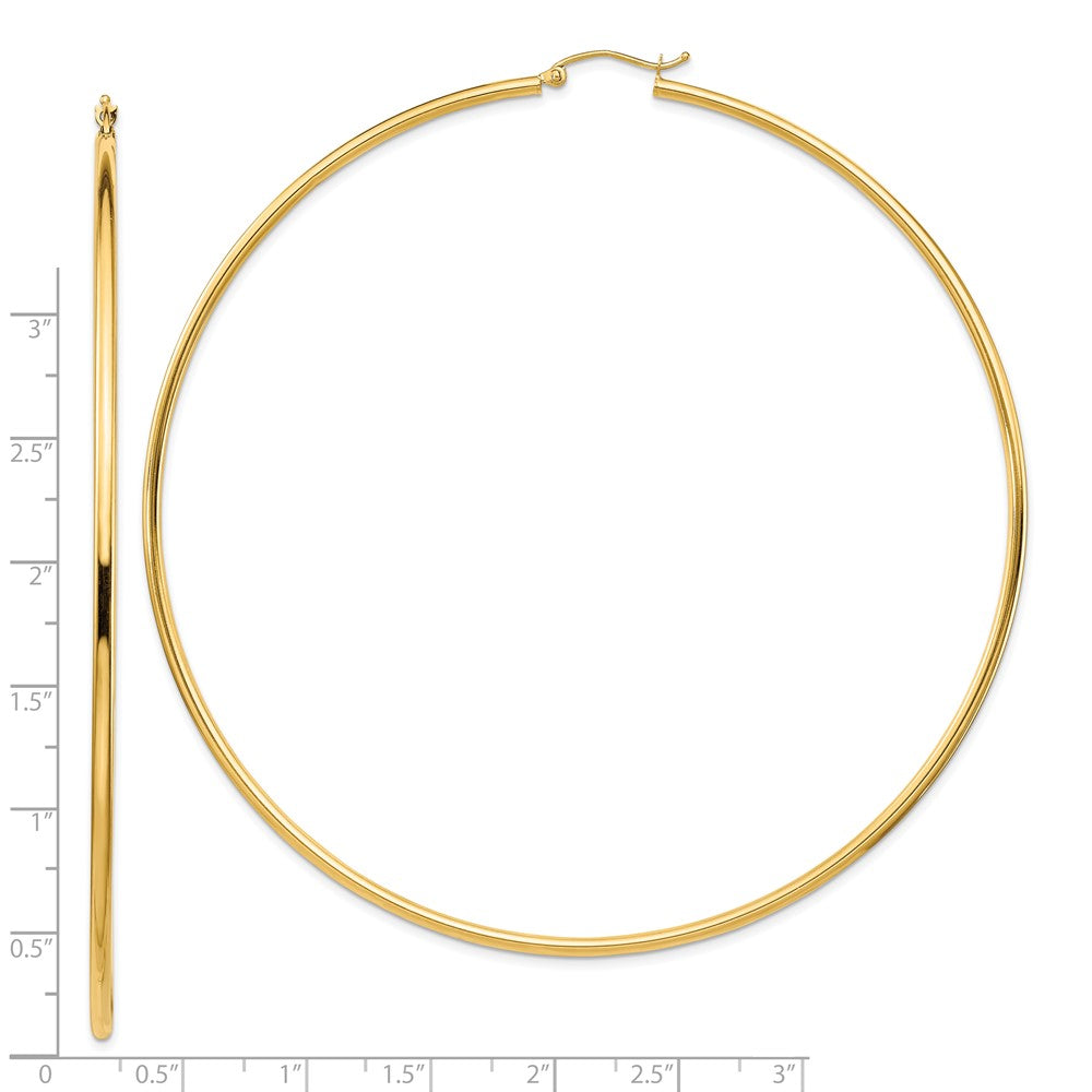 14k 2x90mm Polished Lightweight Round Tube Hoop Earrings