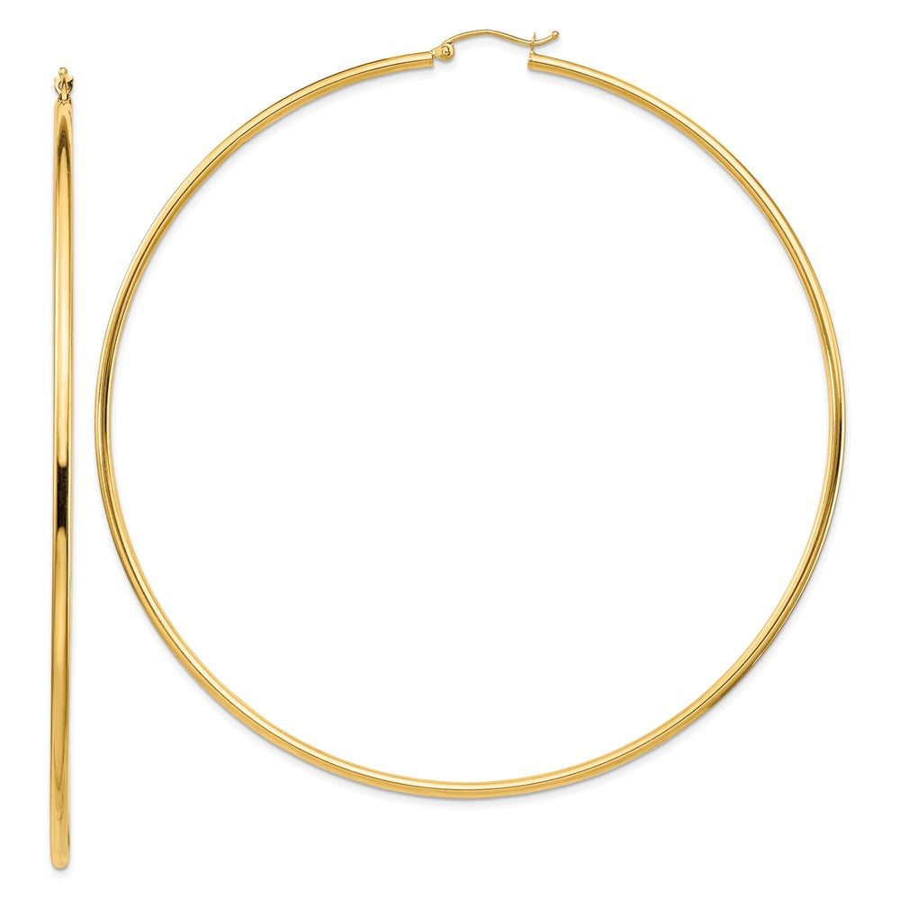 14k 2x90mm Polished Lightweight Round Tube Hoop Earrings