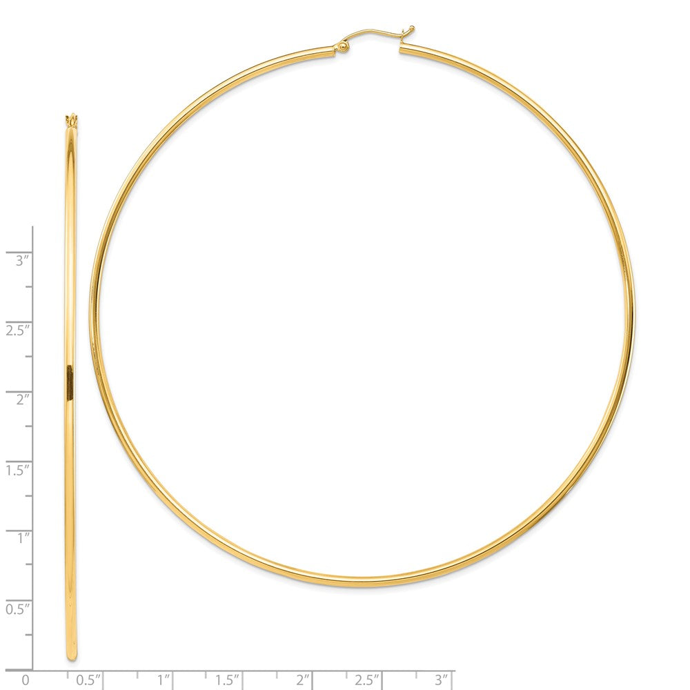 14k 2x100mm Polished Lightweight Round Tube Hoop Earrings