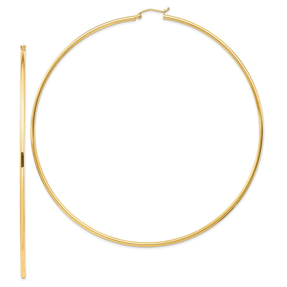 14k 2x100mm Polished Lightweight Round Tube Hoop Earrings