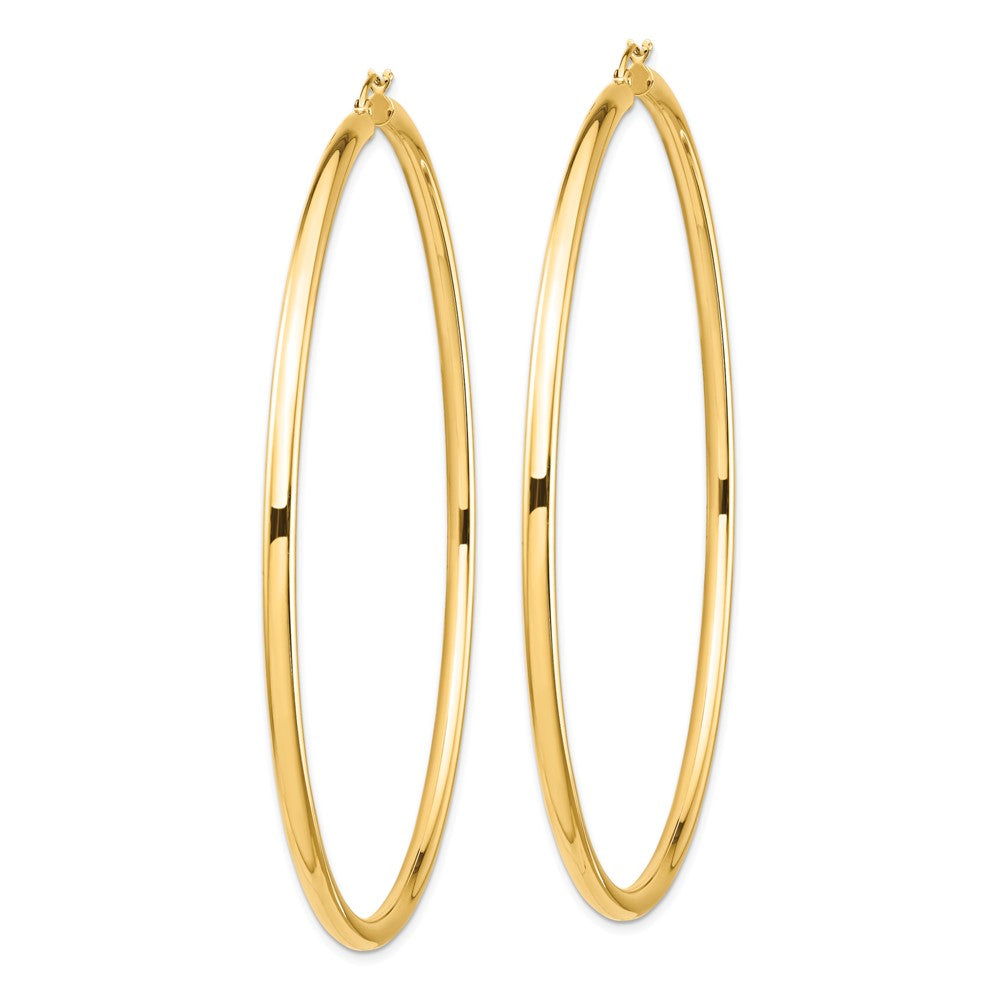 14k 3x80mm Polished Lightweight Round Tube Hoop Earrings