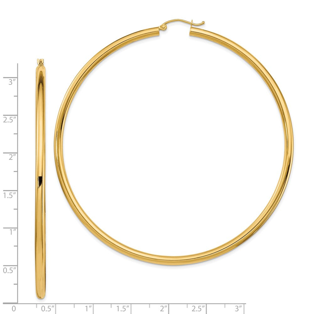 14k 3x80mm Polished Lightweight Round Tube Hoop Earrings
