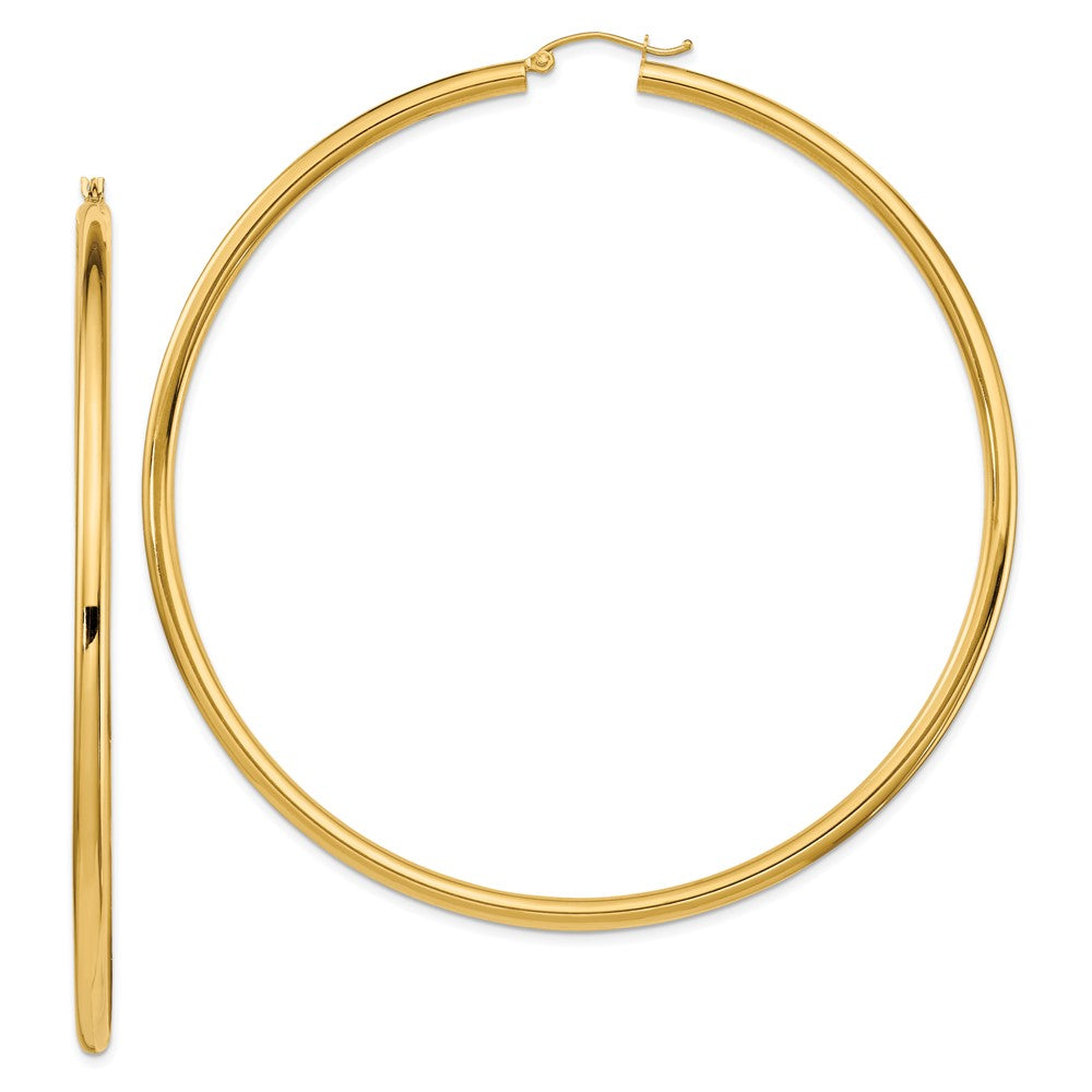 14k 3x80mm Polished Lightweight Round Tube Hoop Earrings